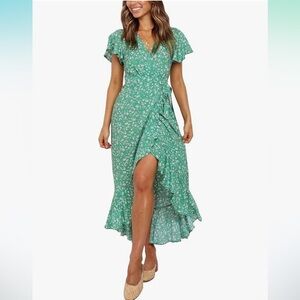 SOLD Zesica floral wrap midi high-low ruffle hem dress